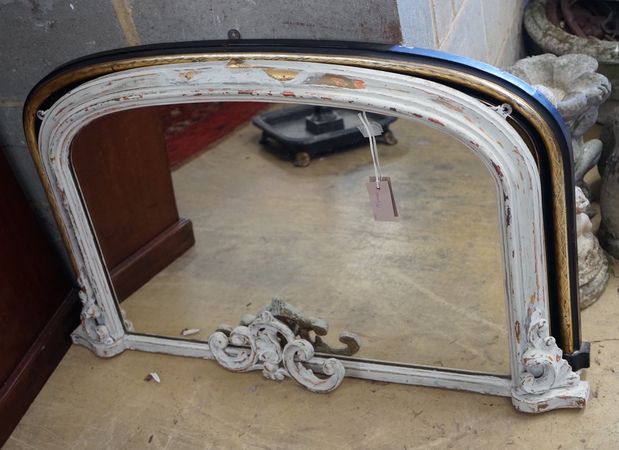 Two Victorian overmantel mirrors, (one later painted) larger width 98cm, height 60cm